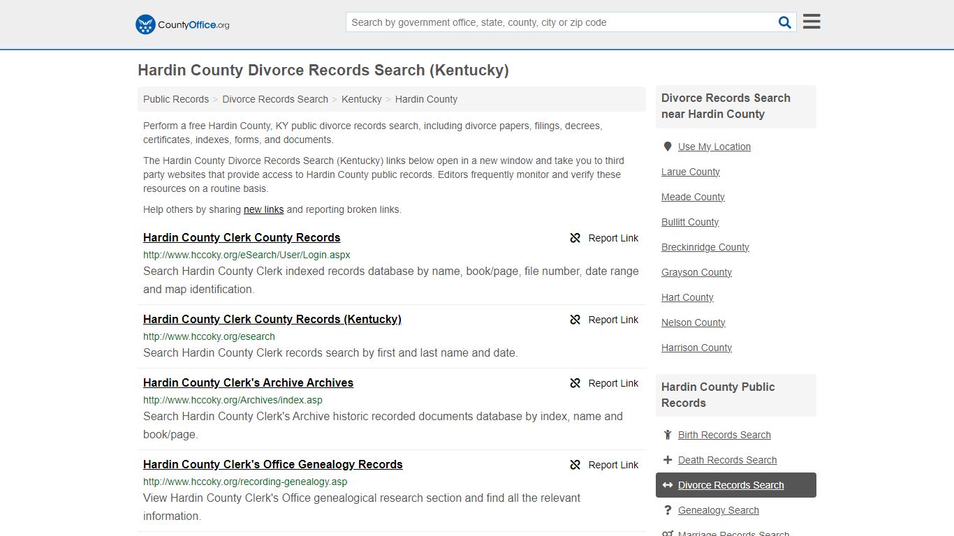 Hardin County Divorce Records Search (Kentucky) - County Office